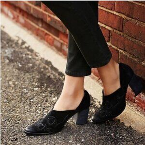Free People Alamo Ankle Booties Heeled Suede Boots Western Black Size 38 US 7.5